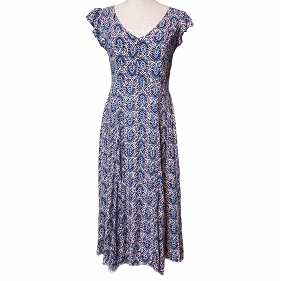 Scoop Pullover Dress‎ Ruffle Cap Sleeve Side Slit - Picture 2 of 9